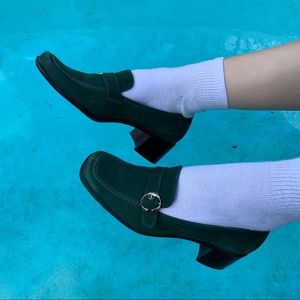 Green suede loafers